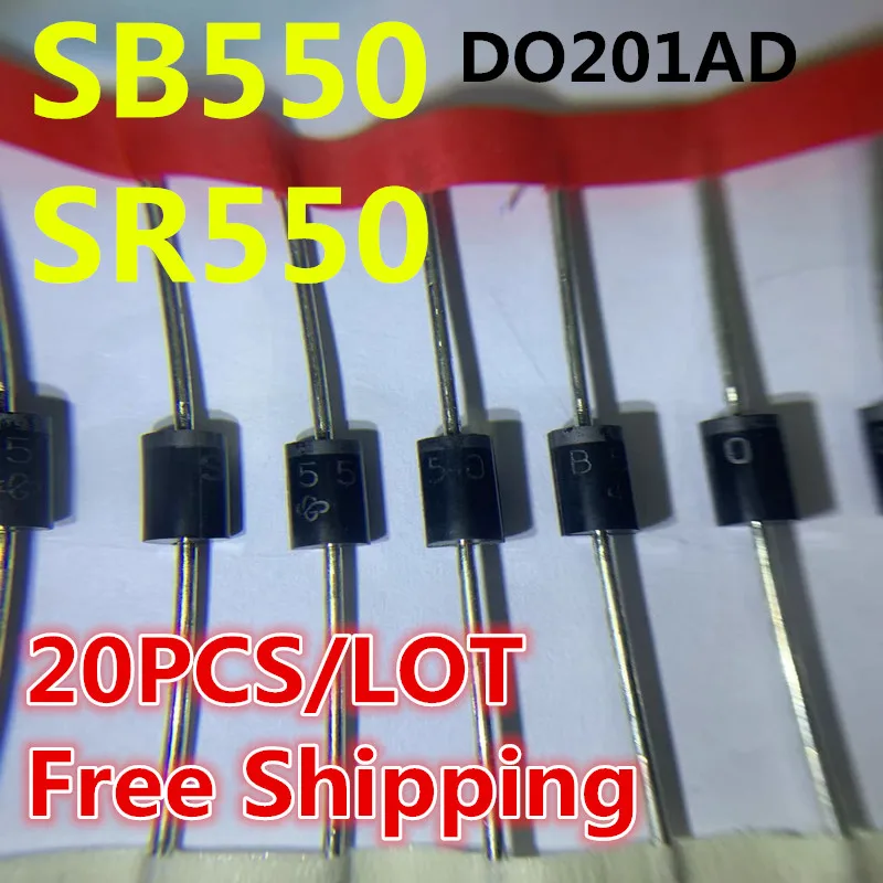 20PCS/LOT SB550 Rectifier Diode Schottky 50V 5A DO-201AD