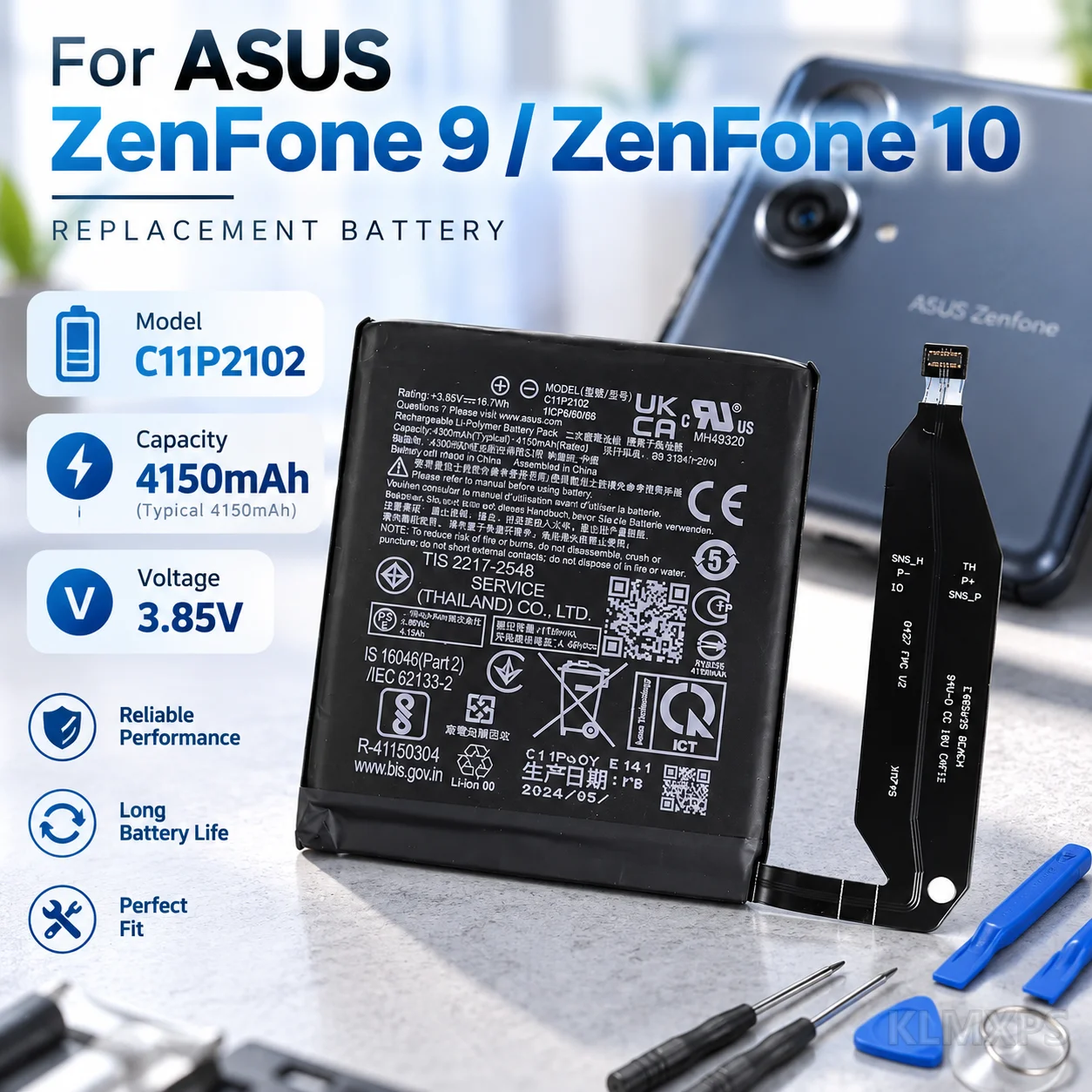 Phone Repair Replacement Battery C11P2102 4300mAh For Asus ZenFone 9 ZS696KS and ZenFone 10 Mobile Phone Battery, Free Tool Kit