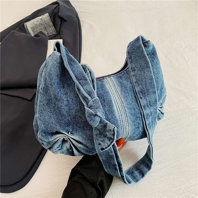 Luxury Designer Jeans Bags Vintage Women Denim Crossbody Tote Fashion Half Moon Shoulder Handbag Large Capacity Messenger Bags