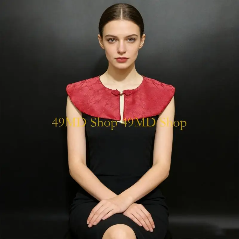 49MD Shoulder Accessory Detachable Faux False Lapel Floral Half Shirt Blouse For Cultural Event Tea Parties Graduations