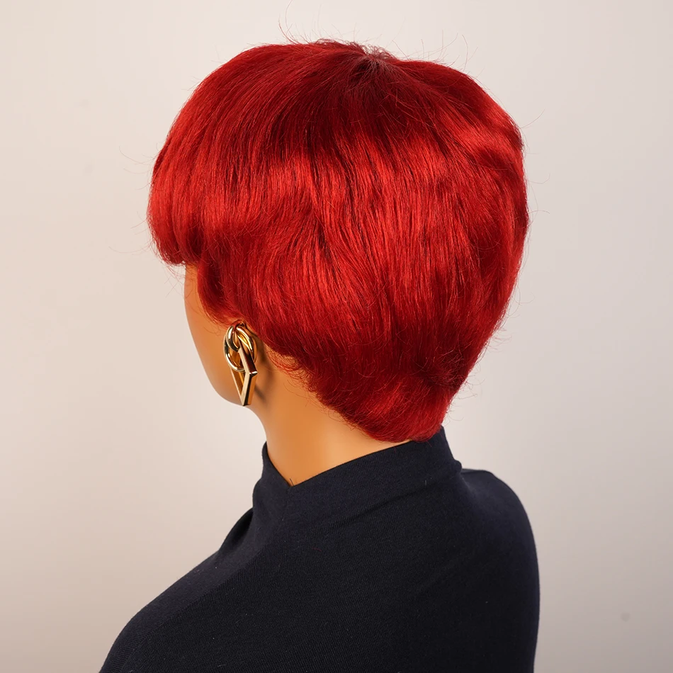 باروكات شعر بشري قصيرة بقص عابث، طبقات مجعدة مع غرة، شعر برازيلي أحمر اللون، شعر مستعار قصير مصنوع آليًا بالكامل للنساء #6