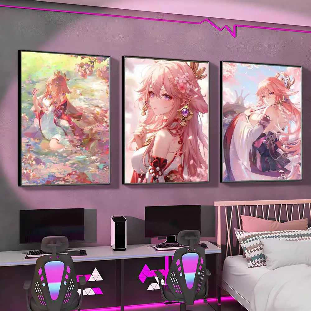 Yae Miko genshin impact Poster Versatile HD Waterproof Wall Art Self-Adhesive Decor for Any Space Ideal Gift
