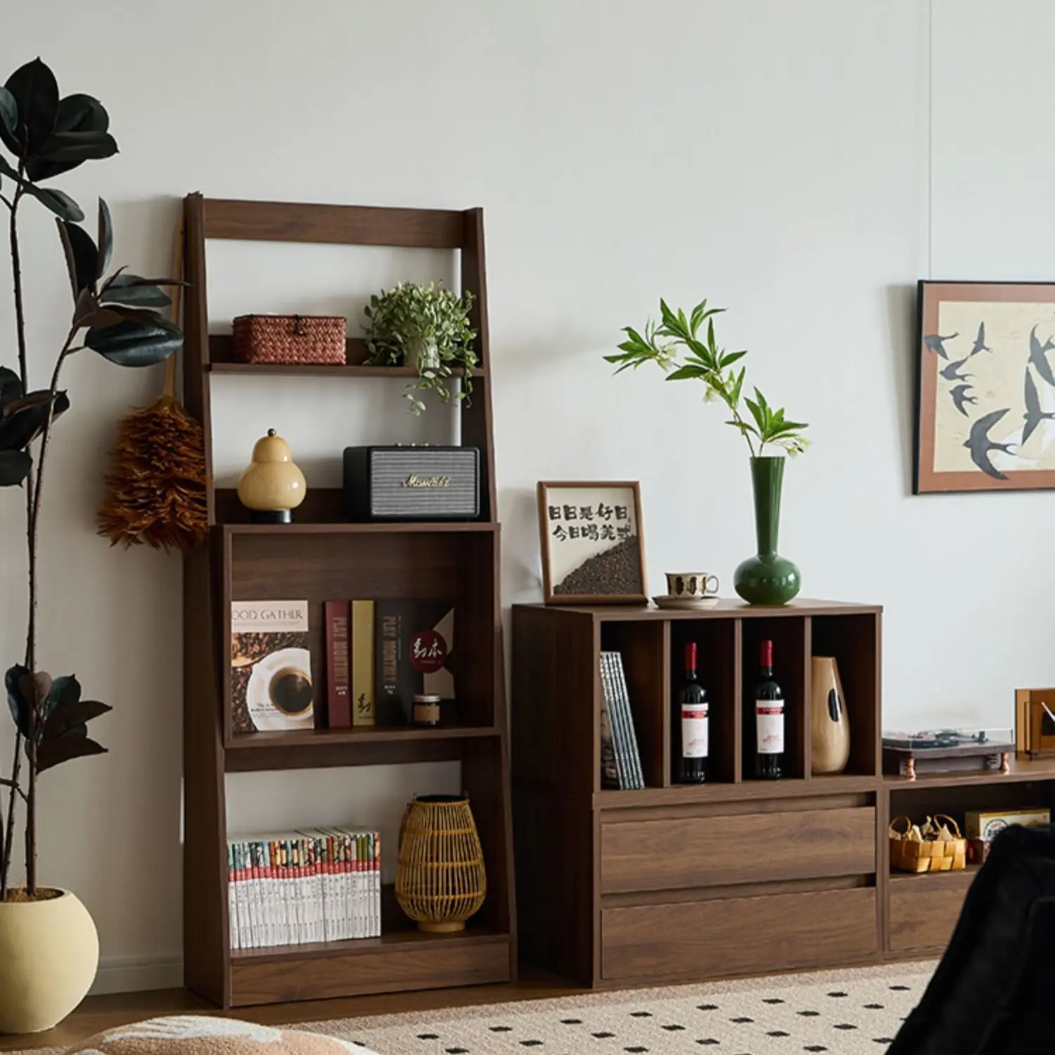 

Internet celebrity solid wood, floor, shelf, medieval, against the wall, Korean ins style