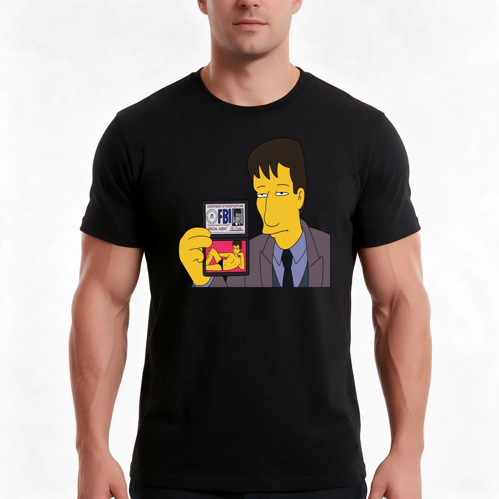 agent mulder fbi T-Shirt, Summer Casual Cotton Tee, Oversized Streetwear Tops, Vintage Graphic Print, Loose Fit Short Sleeve