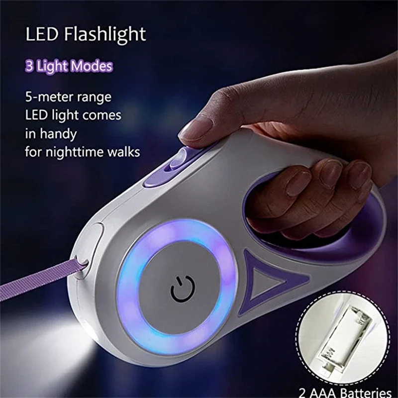 3/5m Led Light Retractable Leash Pets Dog Leashes Night Safety Automatic Extension Lead Large Medium Dogs Cat Walk Run Leash Pet