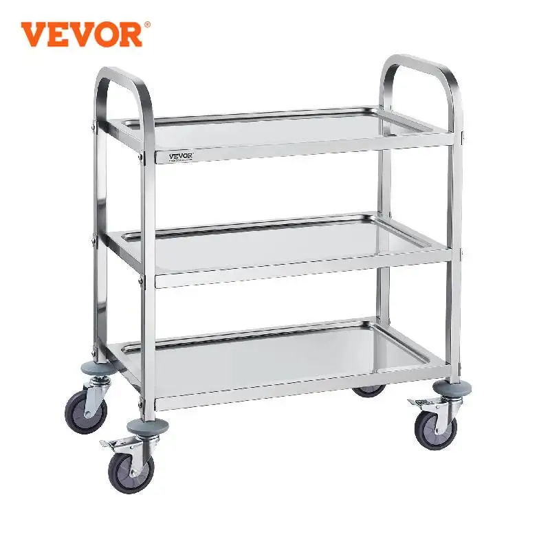 

VEVOR Stainless Steel Cart 3/2/1 Layers Lab Utility Cart Medical Cart W/ Lockable Universal Wheels for Lab Clinic Kitchen Salon