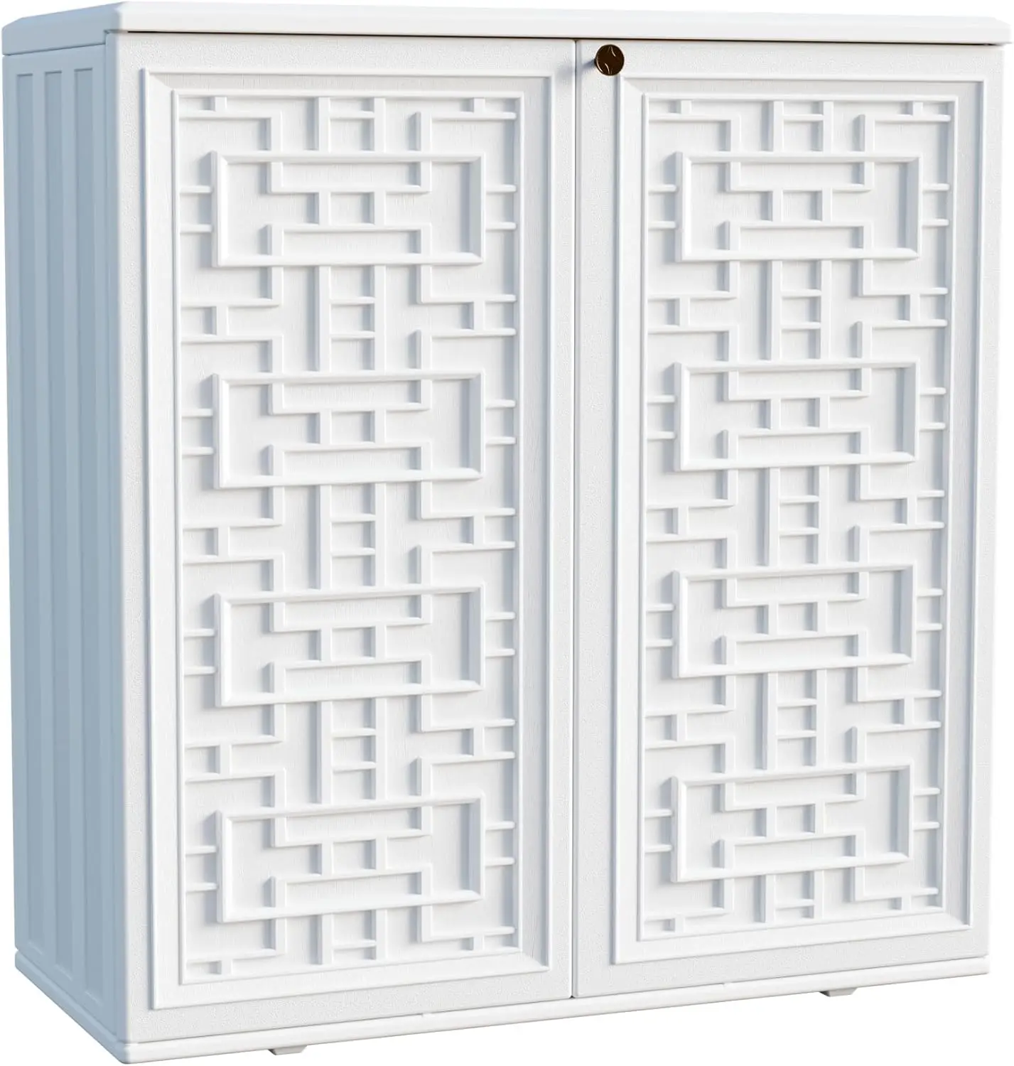 Indoor Outdoor Storage Cabinet Waterproof with Shelf, Off White Plastic Outdoor Cabinets for Patio/Garden/Backyard