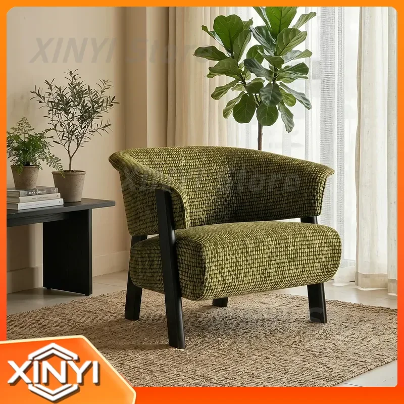 Simple Fabric Single Sofa Chair for Medieval Style Living Room Balcony Light Luxury Back Chair Retro High End Single Chair