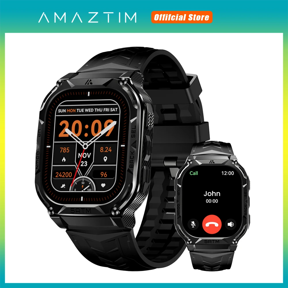 AMAZTIM M3E GPS Smart Watch For Men Compass Altimeter 5ATM IP69K Waterproof 480mAh Long Battery Bluetooth Call AMOLED Watches