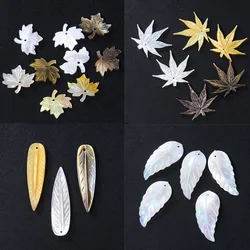 Natural Shell Beads Leaves Carved Pendant Mother of Pearl Shell Maple Leaf Charms for DIY Jewelry Making Necklace Accessories