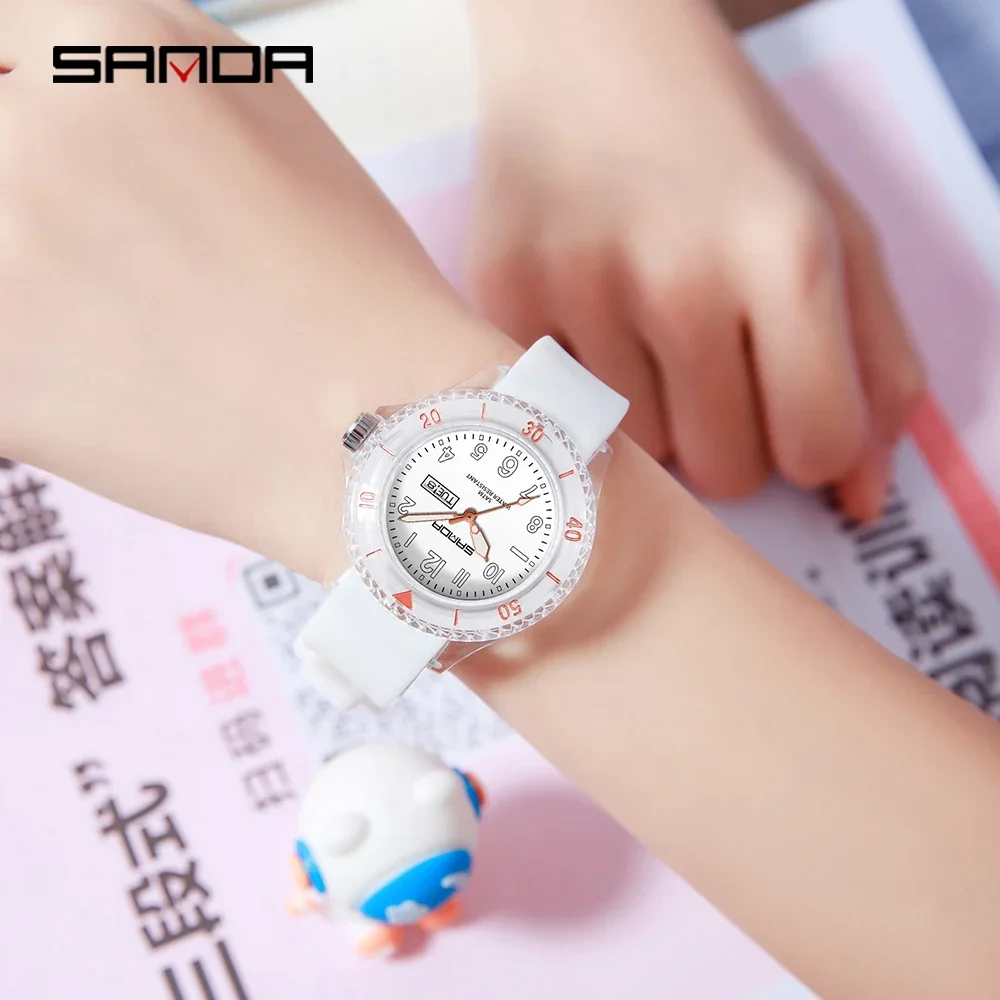 Sanda Brand Electronic Quartz Watch Outdoor Waterproof Simple Calendar Transparent Case Popular Quartz Watch for Children 9062