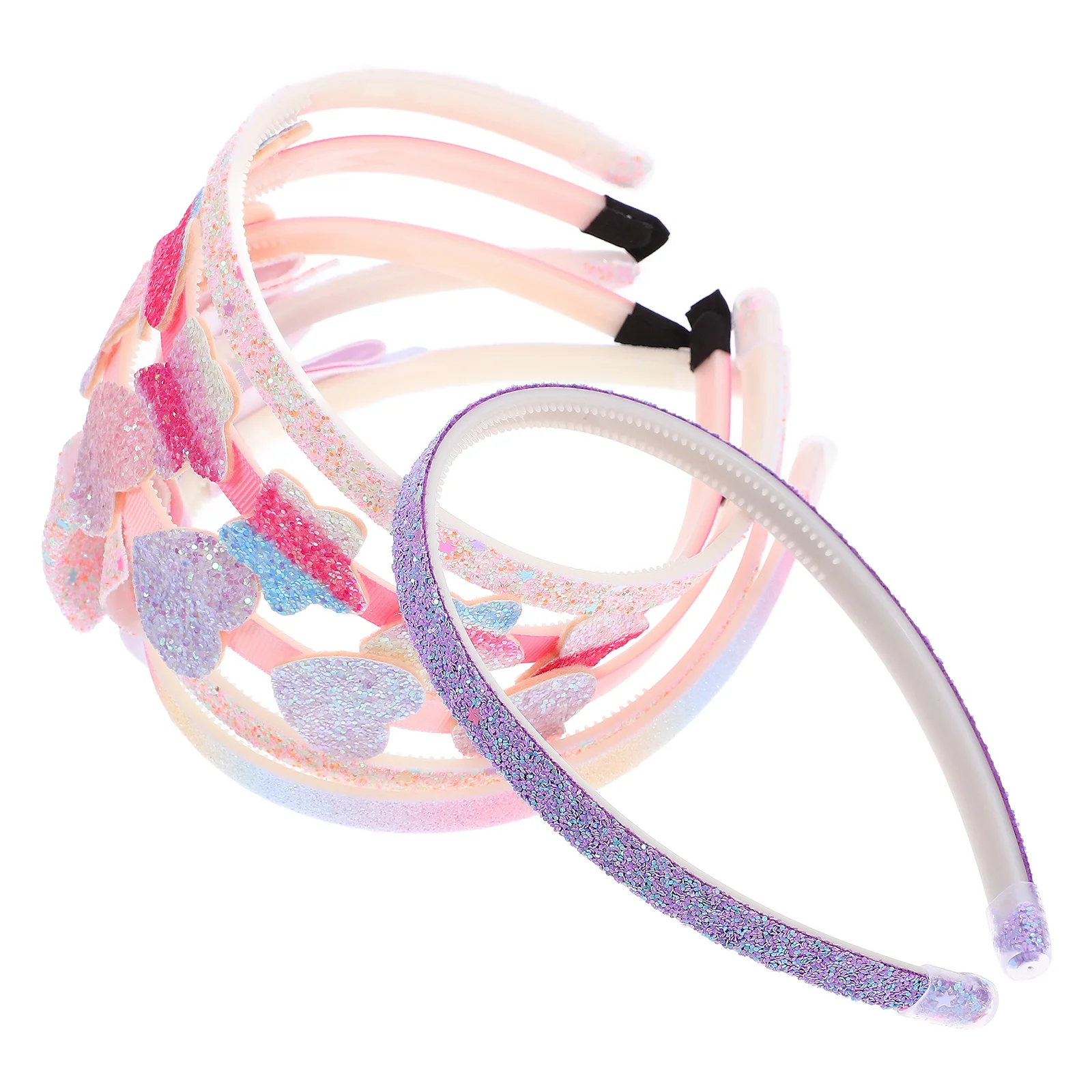 

6pcs Glitter Headbands For Hair Accessories Sparkle Bow Plastic Headband Set Little 4-6 8-12 Year Old