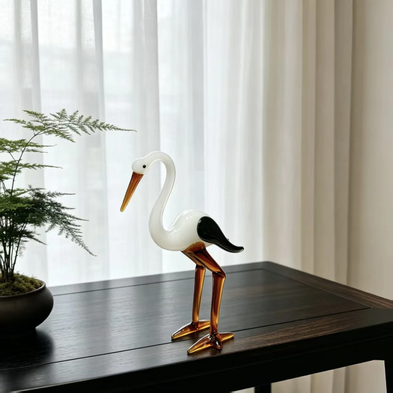 Creative Glass Crane Bird Animal Figurine Flamingo Desk Decoration Unique Living Room Decor Kids Gift Artisan Craft