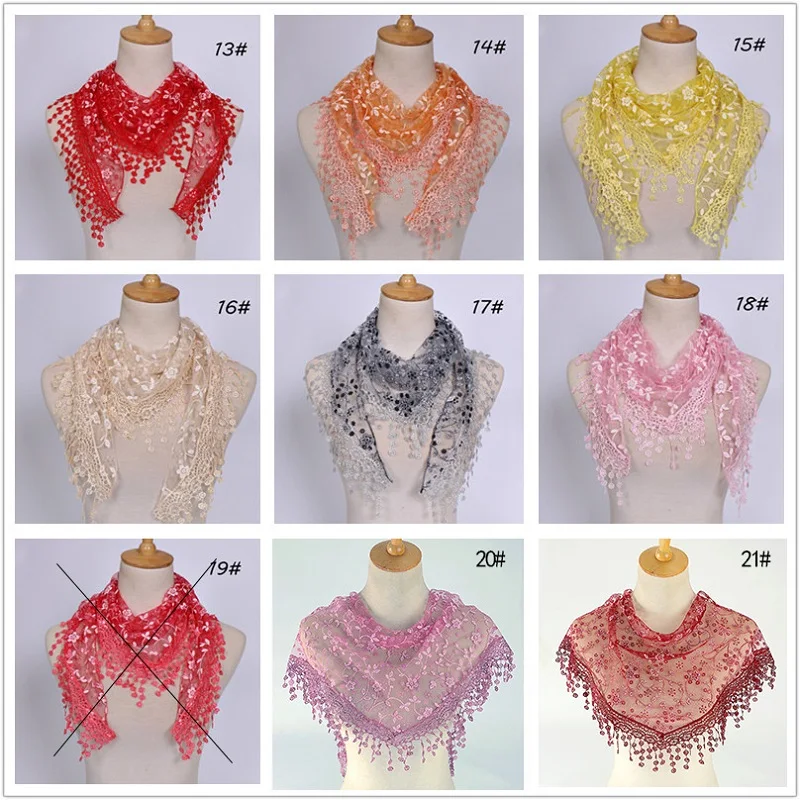 Hotsale Embroidered Lace Triangle Scarf Hijab Prayer Veil Church Floral Hijab Wrap Female Tassel Muslim Hijab Pure Head Band