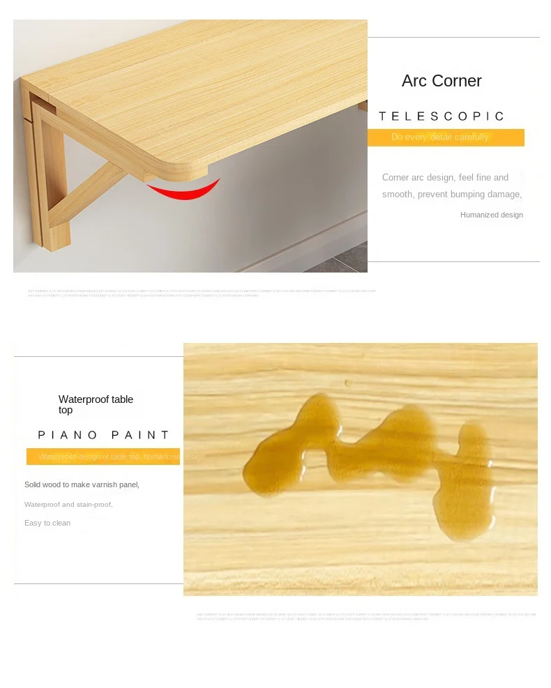 Solid Wood Folding Wall Desk Simple Laptop/PC Desktop Children's Study Desk with Assembly Student Office Writing Computer Desk