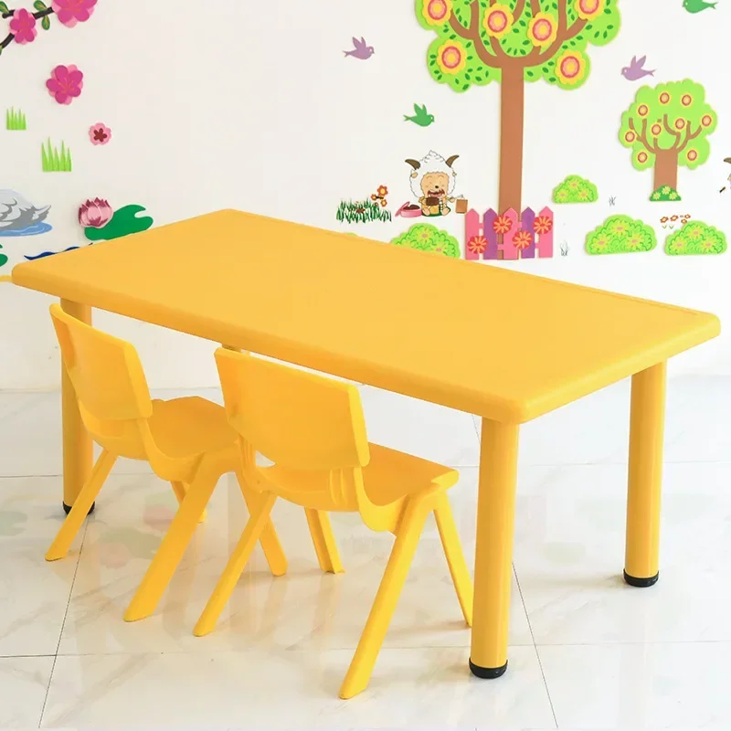 Meja dan kursi anak TK, harga murah set furnitur kelas meja persegi panjang plastik dan kursi untuk anak-anak Sekolah