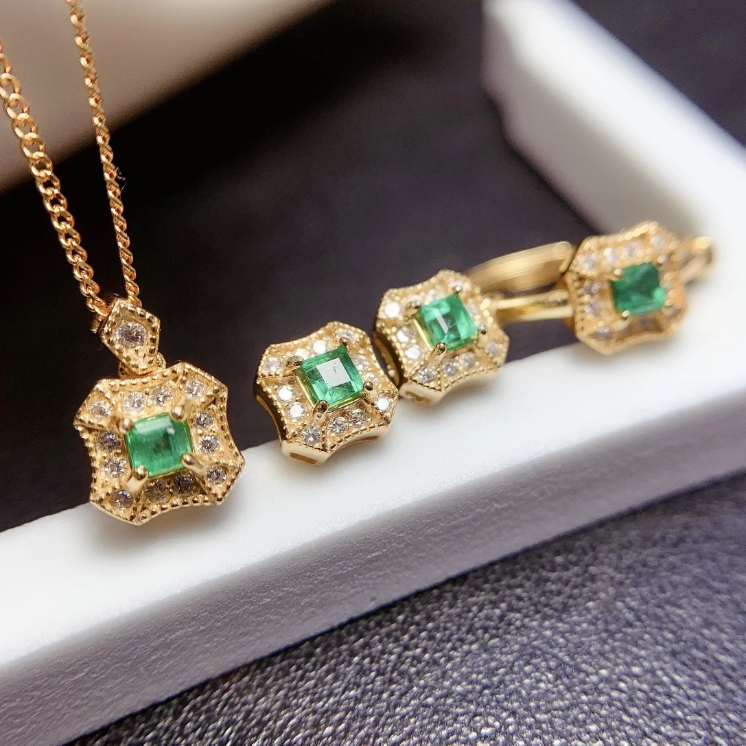 Burst Sterling Silver 925 Natural Emerald Jewelry Set Seckill Free shipping women's jewelry wholesale elegant gift