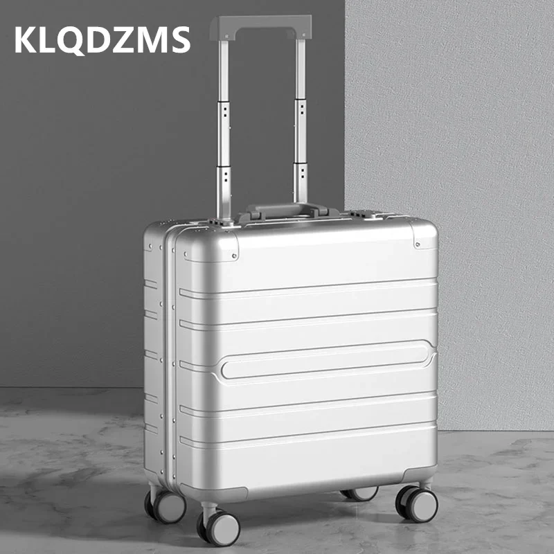 KLQDZMS Men\'s Luggage All Aluminum Magnesium Alloy Trolley Case Small Boarding Box Business Suitcase 18 Inches Women\'s Suitcase