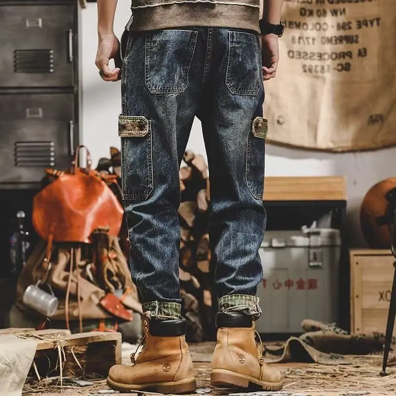 New men\'s retro work jeans cotton multi-pocket casual hundred loose jeans Y2K fashion trend hip-hop streetwear men\'s clothing