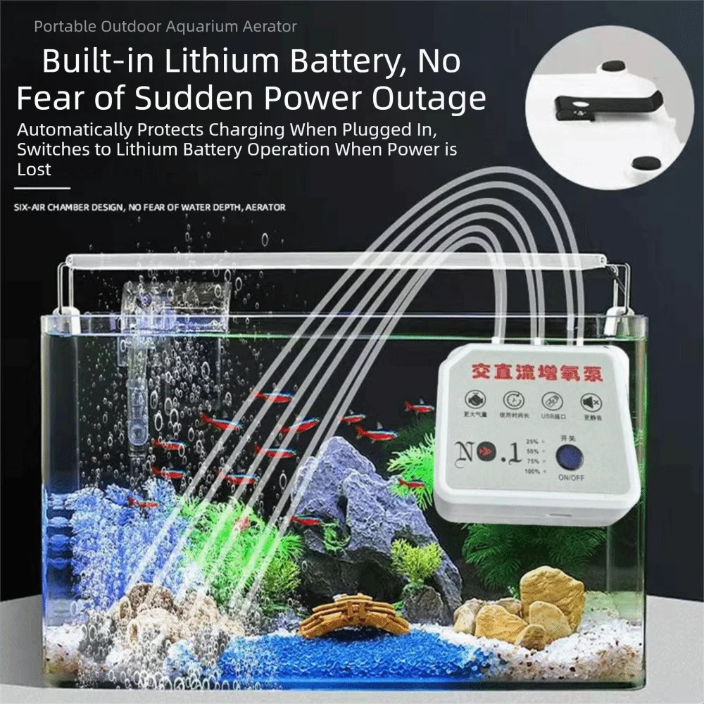 

Low Noise Portable Oxygen Pump Four/Double Hole Ultra-Quiet Aquarium Water Pump Waterproof Dual-Purpose Fish Tank Aerator
