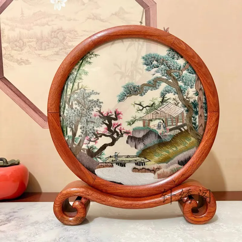 

Hand-embroidered Table Screen Exquisite Embroidery Ornament Double-sided Embroidered Finished Product Ancient-style Table Deco 2