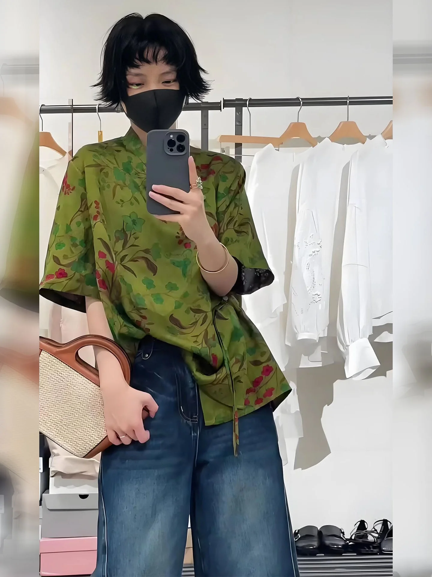 

Новинка 2025, летний женский топ Ele Chinese Sle Loose ort Sve, красивый повседневный топ с принтом Eeni для поездок на работу Sle irt