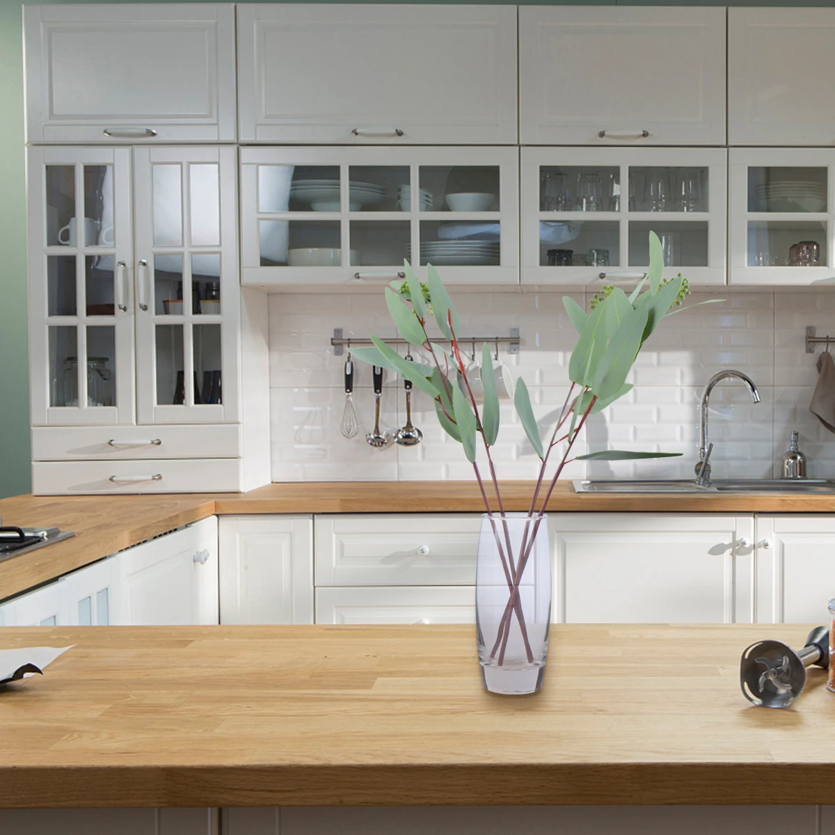

Long Eucalyptus Branch Artificial Plastic Leaves Waterproof Decorative Faux Foliage For Home Kitchen Bedroom Bookshelf