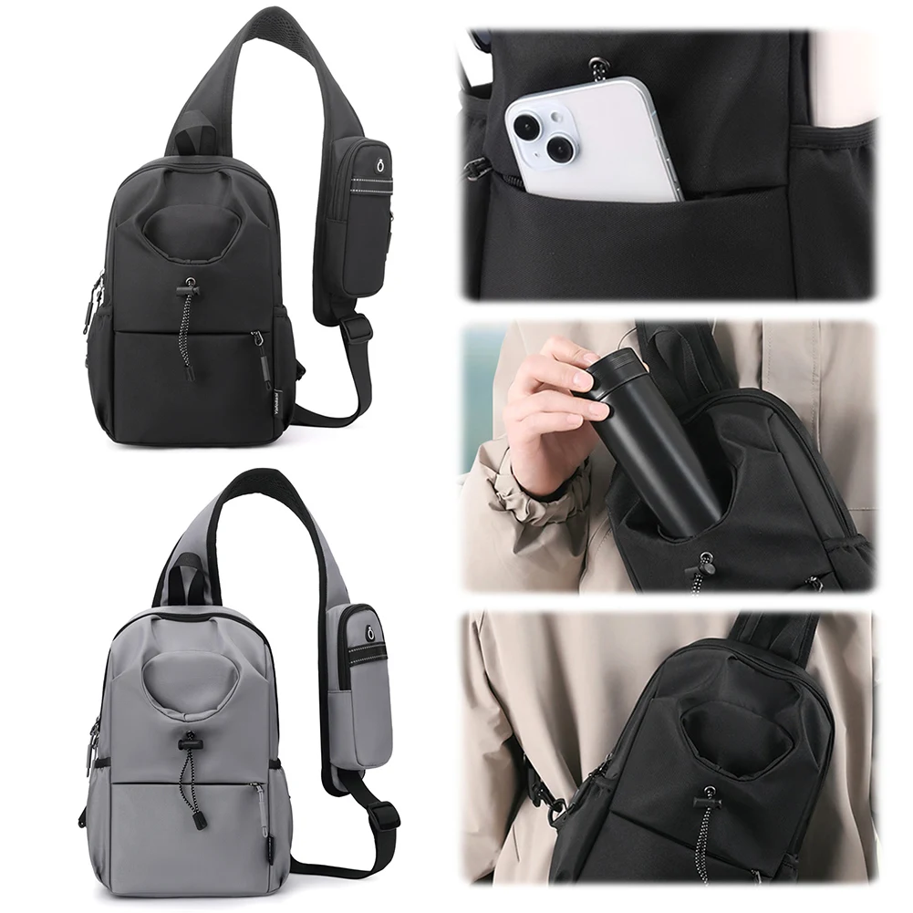 Sac de poitrine en nylon, sac banane multifonctionnel décontracté avec poche pour bouteille, sac à bandoulière Hobo pour voyage en plein air et randonnée