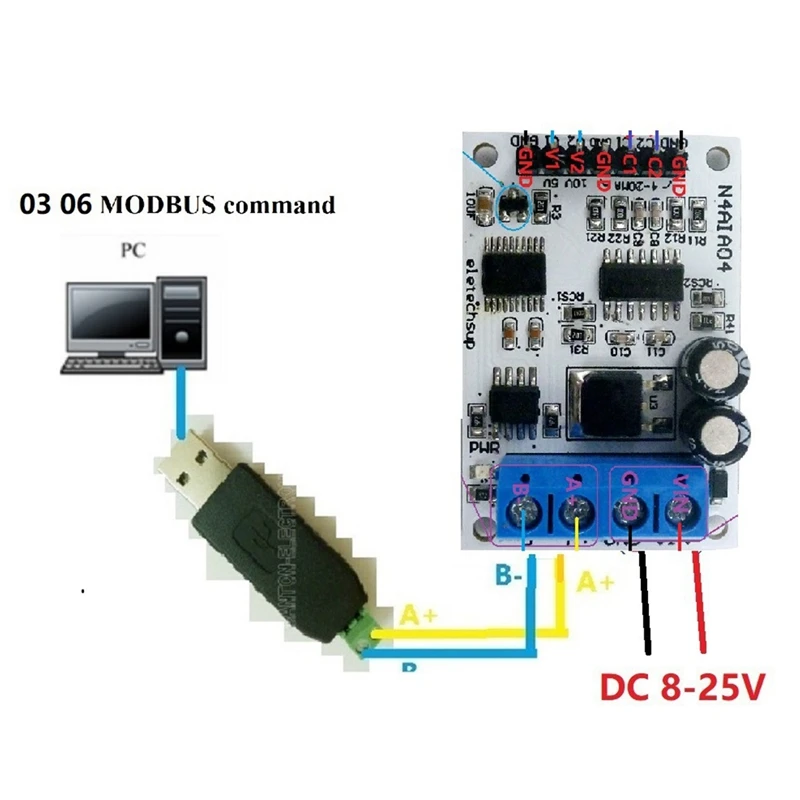 ELETECHSUP 4-20MA akwizycja sygnału napięcia RS485 Modbus RTU moduł do przetwornika prądu PLC przyrządy pomiarowe