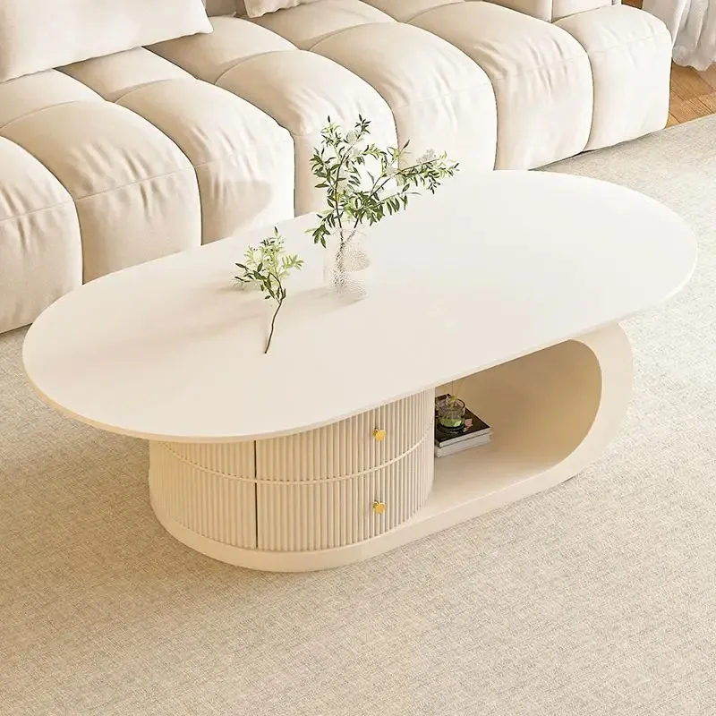 

White Space Saving Coffee Table Minimalist Drawers Round Wood Luxury Modern Simple Coffee Table Cute Mesa Auxiliar Home Decor
