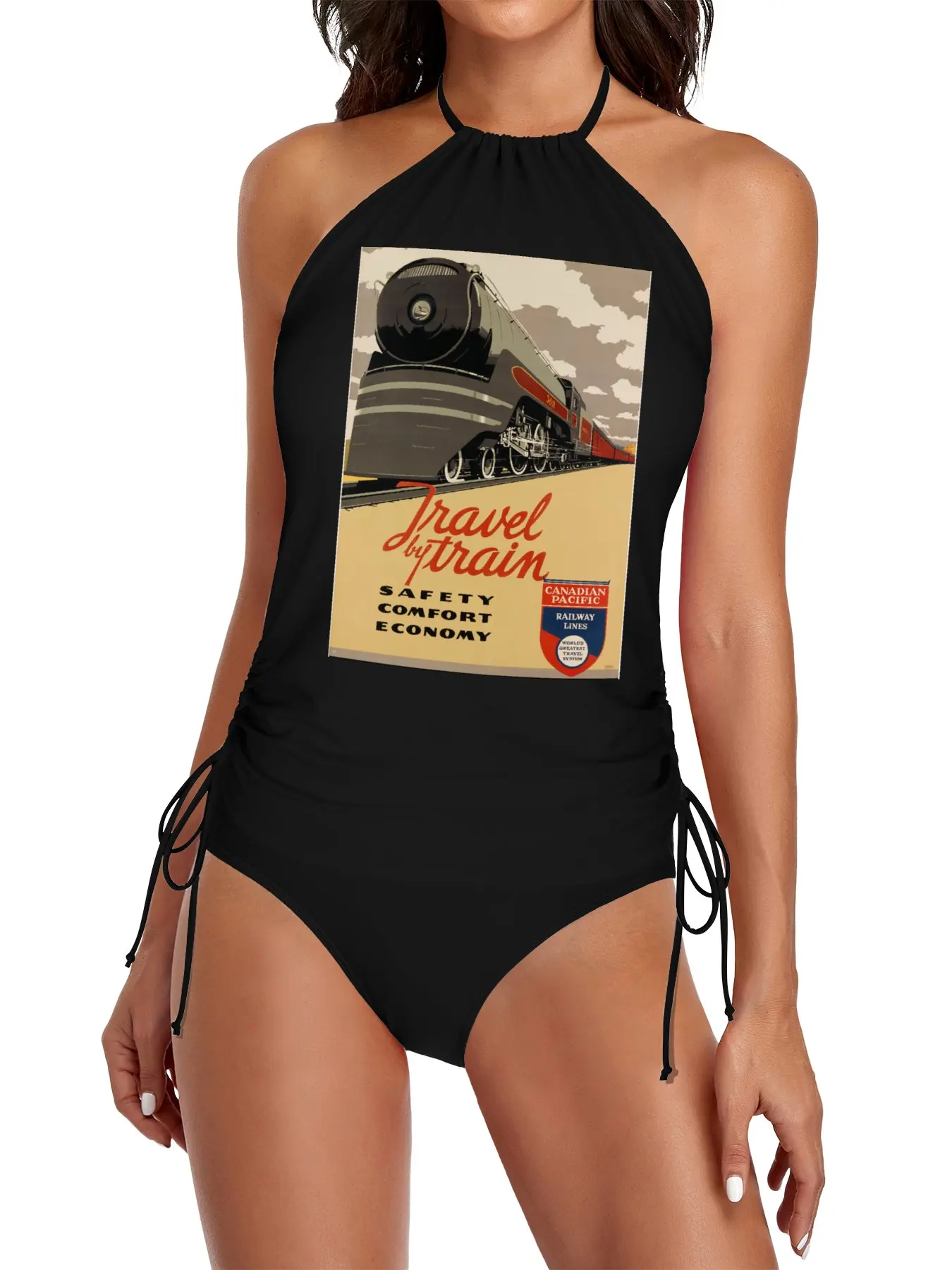 

Travel by Train vintage travel poster Split Swimsuit Set swimwear 2025 women Swimsuit women's beach bathing suit woman