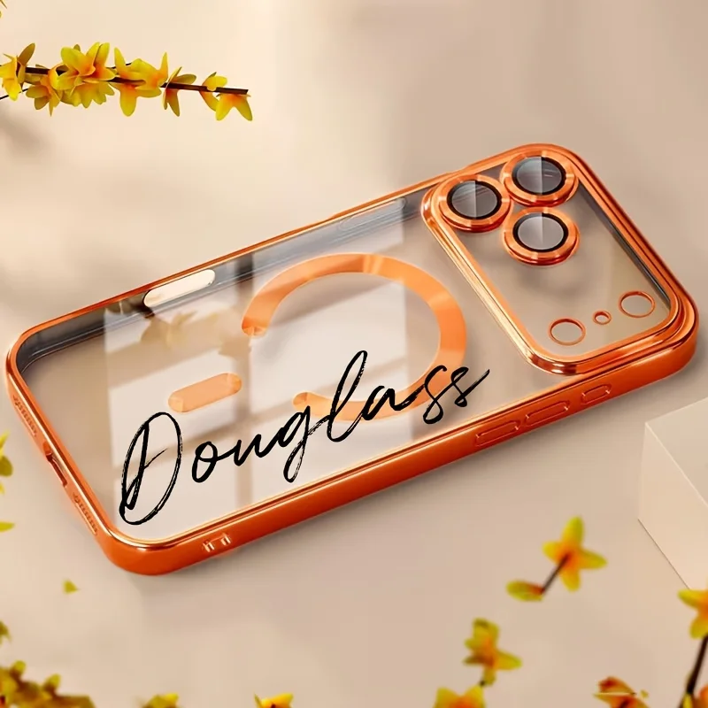 Personalized Custom Name Electroplated CD Grain Magnetic Phone Case For iPhone 17 16 15 Pro Max Clear Lens Protective Cover