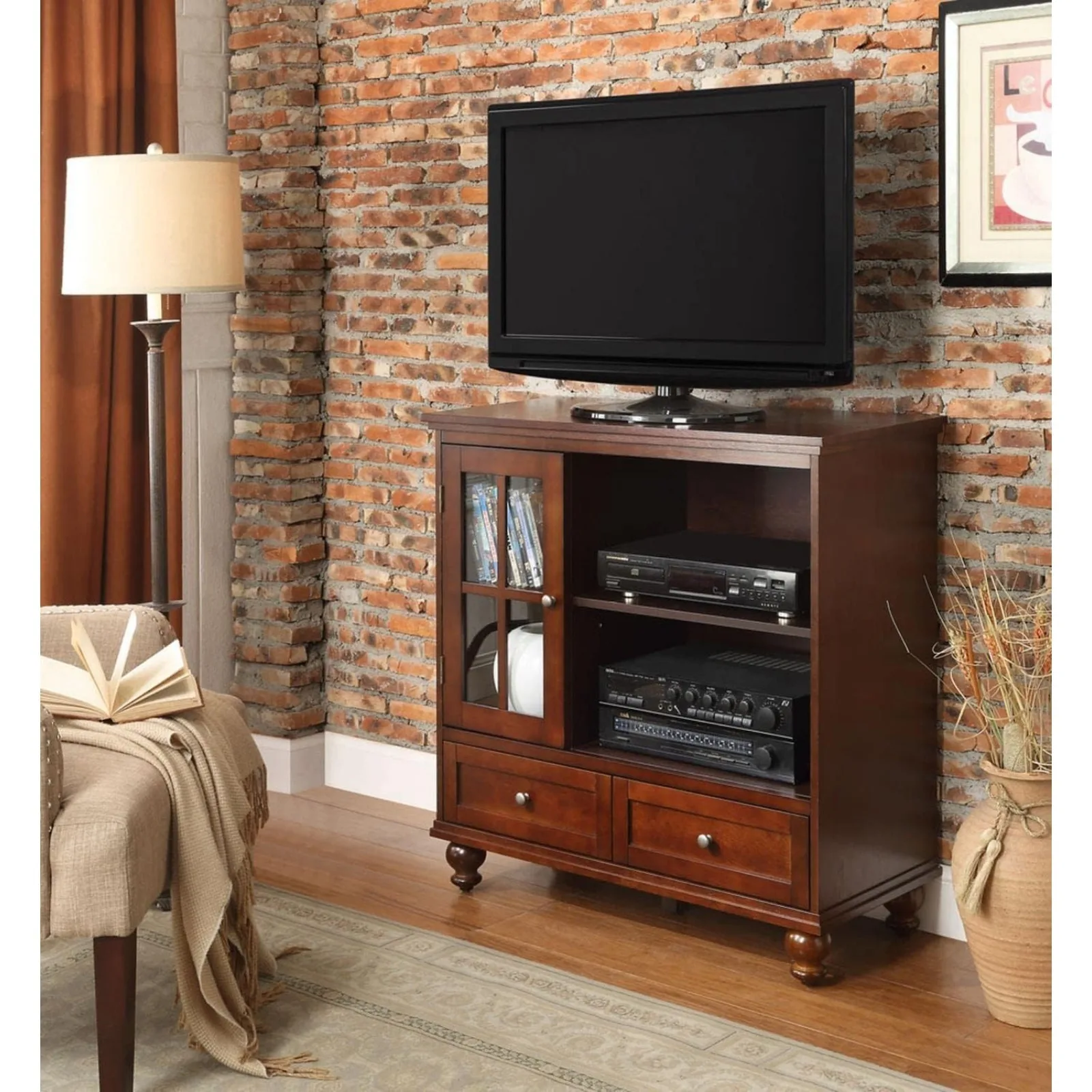 US Tahoe Highboy TV Stand, Dark Walnut