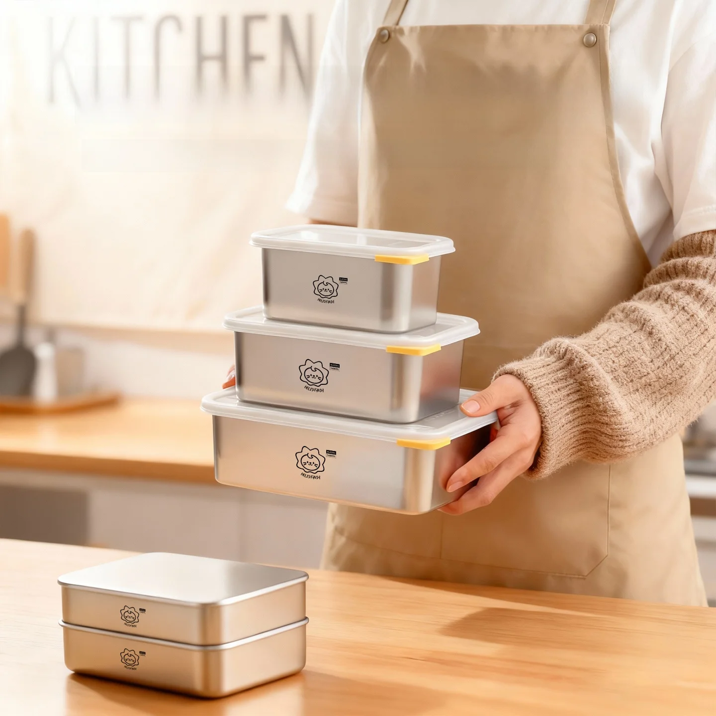 

Ланч-бокс из пищевой нержавеющей стали 304 с крышкой, прямоугольный, для холодильника, для хранения продуктов, одинарный.