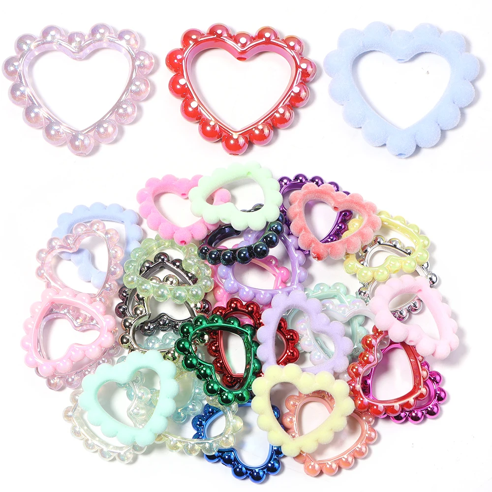 5pcs/lot Hollow Acrylic Beads Round Love Heart Garland Beads DIY Mobile Phone Chain Keychain Crafts Pen Jewelry Making Supplies image 2