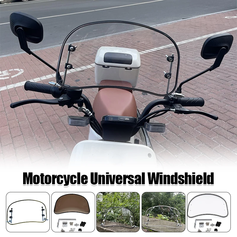 Universal Retro Motorcycles Modification Scooter Windshield Wind Deflector Windscreen Fit for Rearview Mirror Spacing of 30-45cm