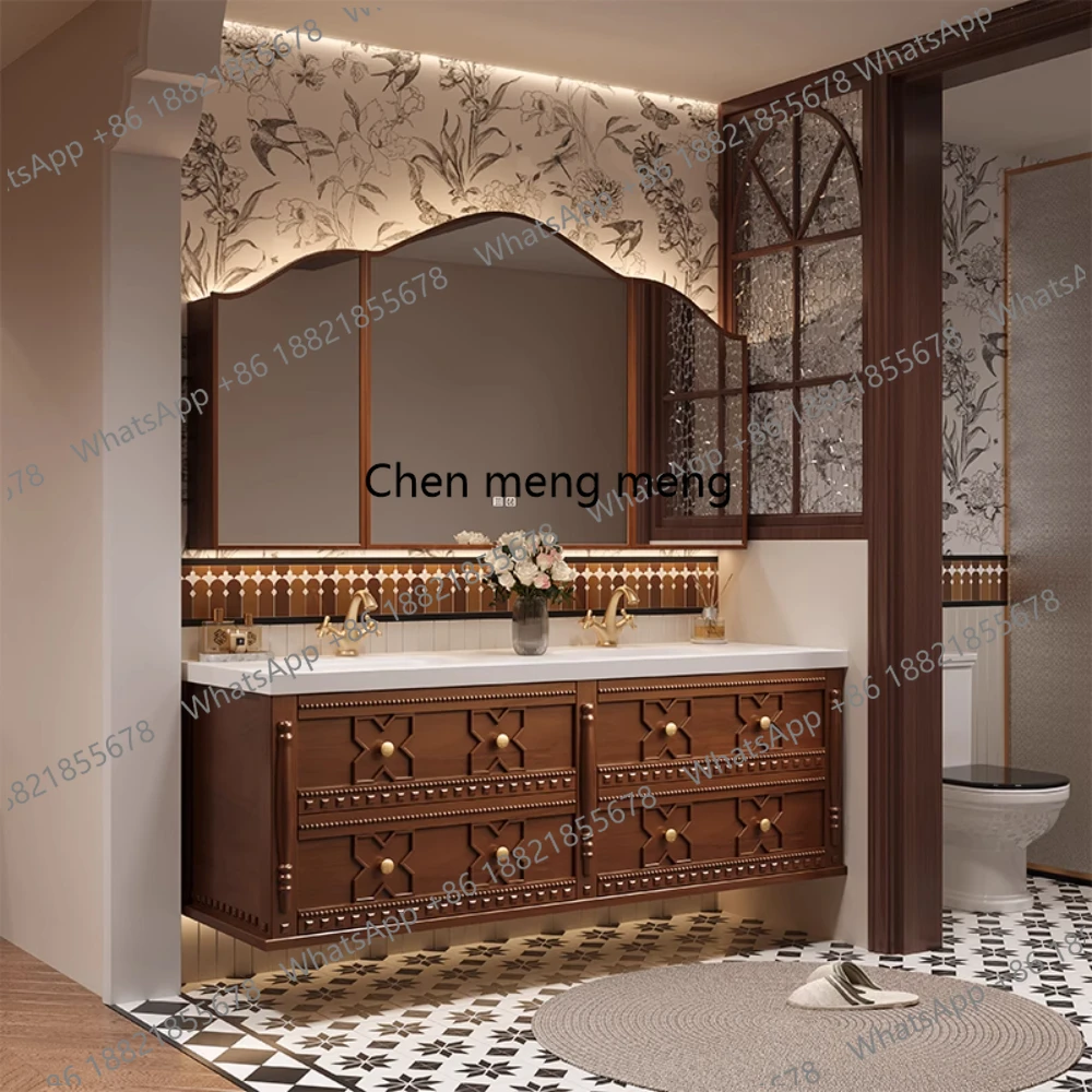 

Индивидуальный умный зеркальный шкаф из цельного дерева, туалетный столик для ванной комнаты, полка для туалетных принадлежностей с смесителем для раковины в ванной, цена-сюрприз