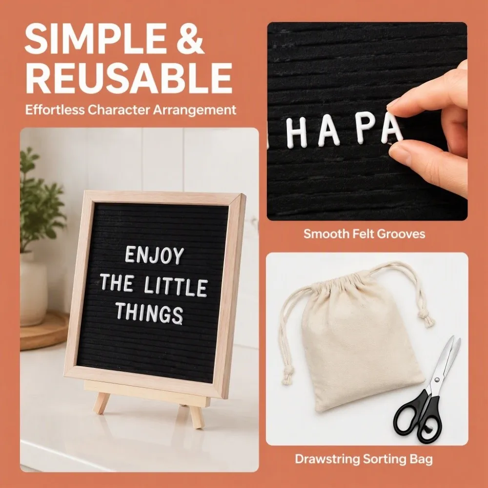 10 x 10 Inch Felt Letter Board Natural Wood Frame Black Background Message Board Tripod Stand Changeable Letter Board