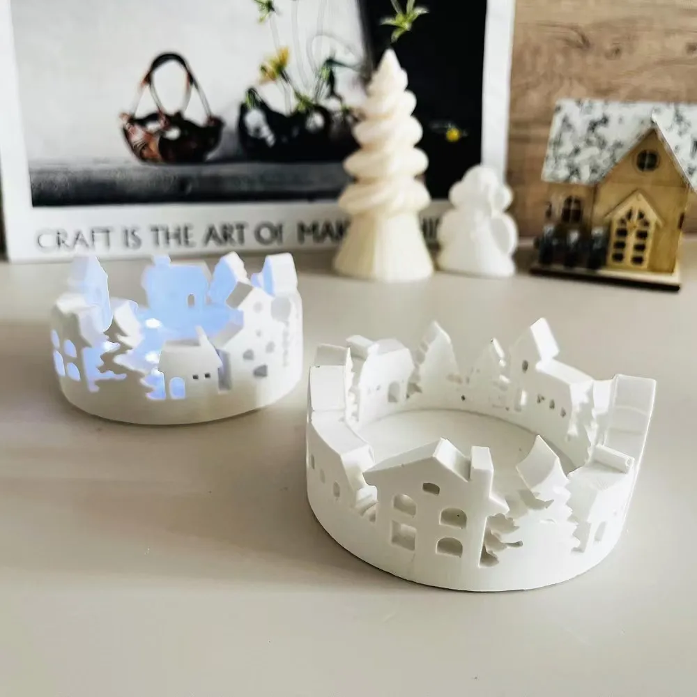 Castiçal Silicone Molde, DIY Gesso Derramando Resina Epóxi Molde De Armazenamento, Casa Feriado Artesanato Ornamentos, Casa Da Árvore De Natal