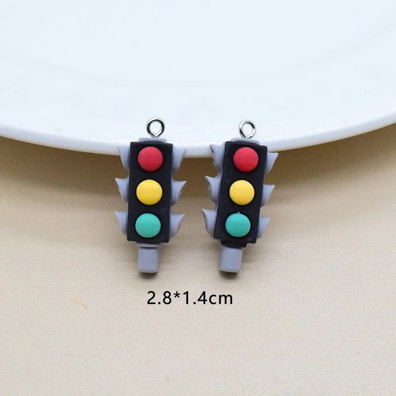 10pcs Cartoon Resin Flatback Traffic Lights Charms Cute Earring Keychain Pendant Jewelry Making Diy Crafts W57