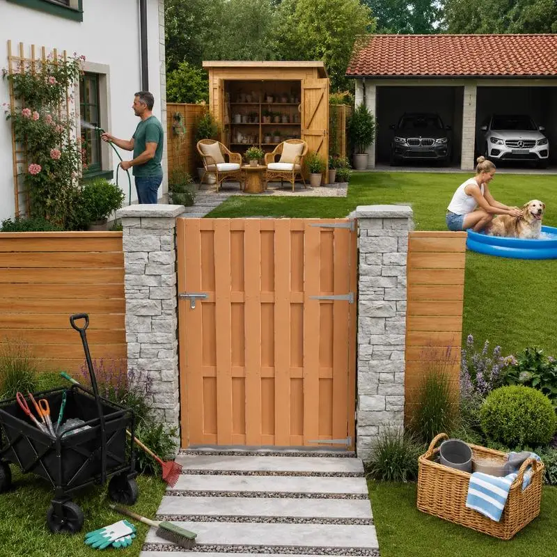 Porte de clôture de jardin moderne 100 x 150 cm en WPC résistant avec loquet coulissant, installation simple