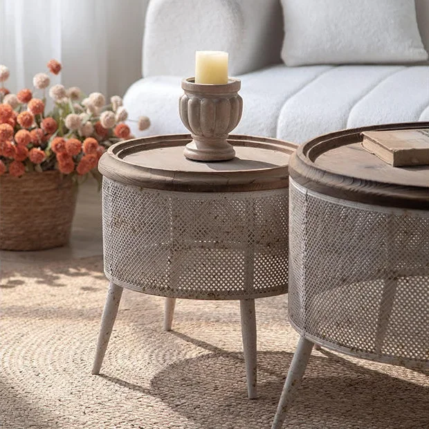 Rural retro coffee table, hotel living room decoration old side table small apartment round side table