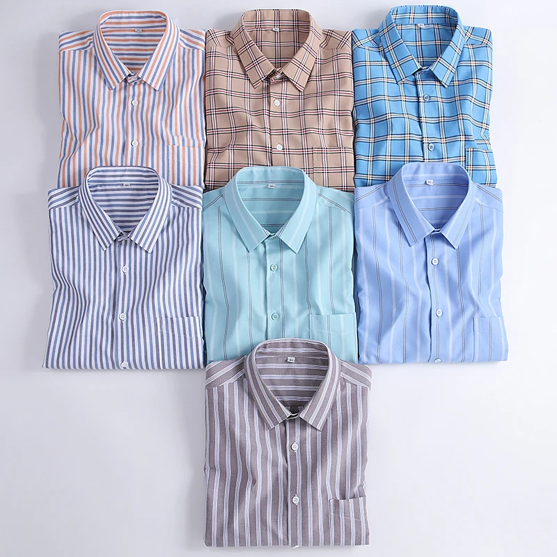 100% Pure Cotton Oxford Short Sleeves New Men's Plaid Shirt Spring Casual Daily Dress Shirts Button-down Big 5XL 6XL 7XL