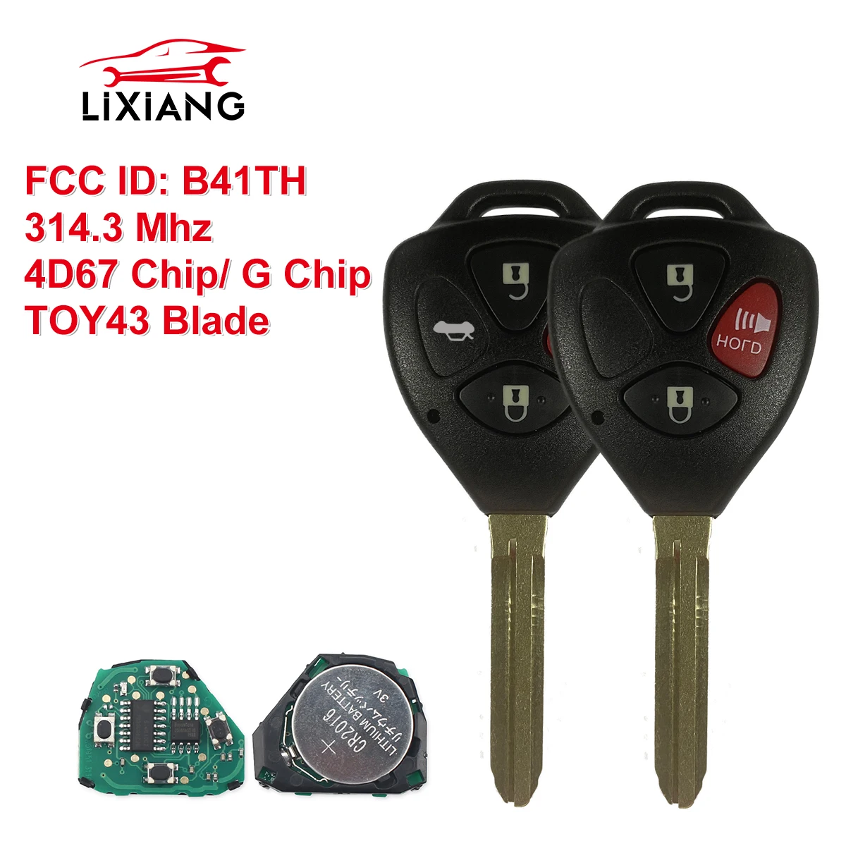 

LIXiang Buttons Remote Car Key Control For Toyota prius hilux etios vios yaris corolla FCCID：B41TH ID67/G Chip 314 MHZ