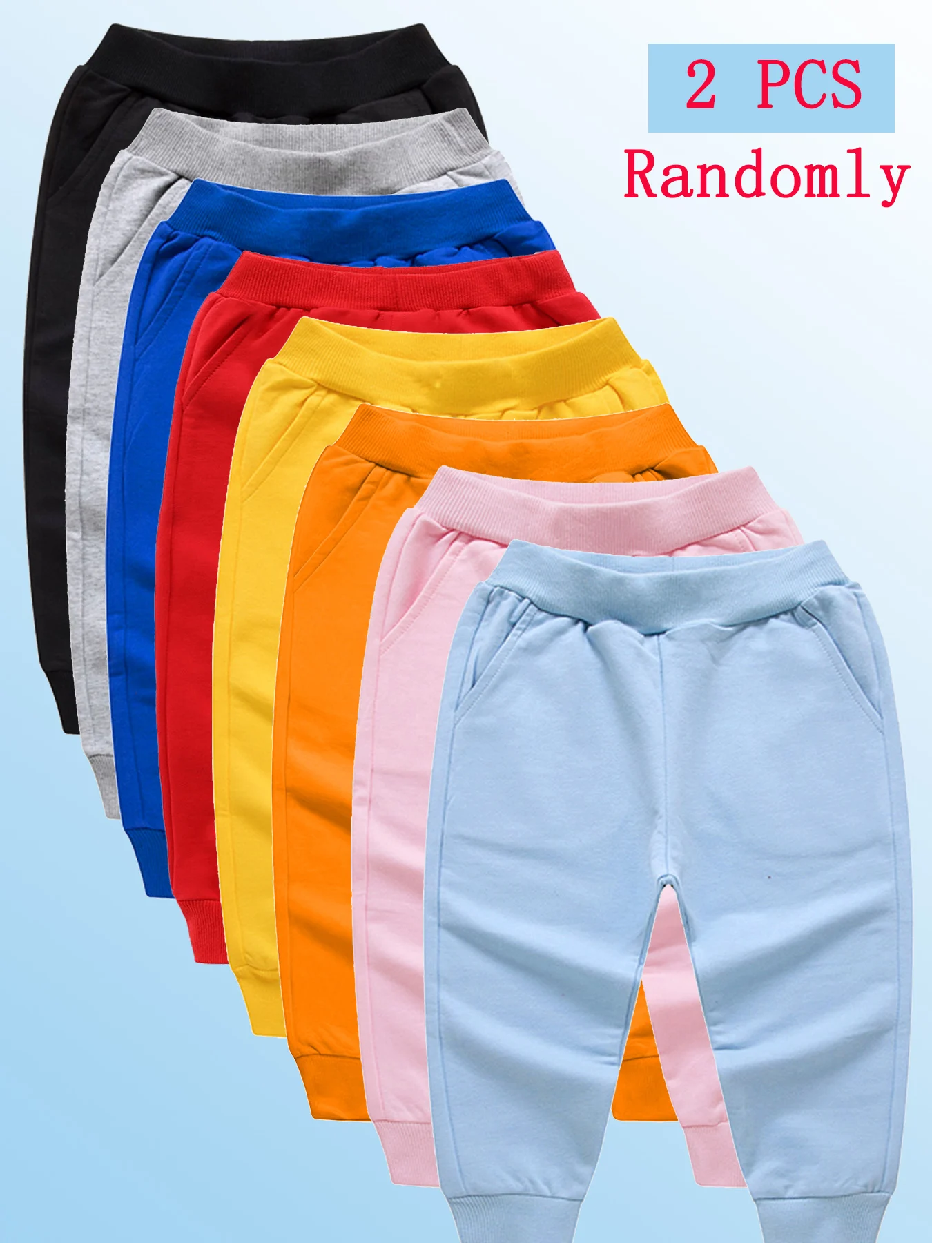 2 Stück zufällig ausgewählte Basic-Jogginghosen aus Polyester für Kinder, Jogginghosen mit elastischem Bund, weiche, bequeme Kinderhosen für den Frühling, 8 Farben