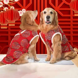 Autumn and Winter Tang Costume Hundred Flowers Golden Silk Cotton Clothes Small and Medium sized Dog Teddy New Year Celebration
