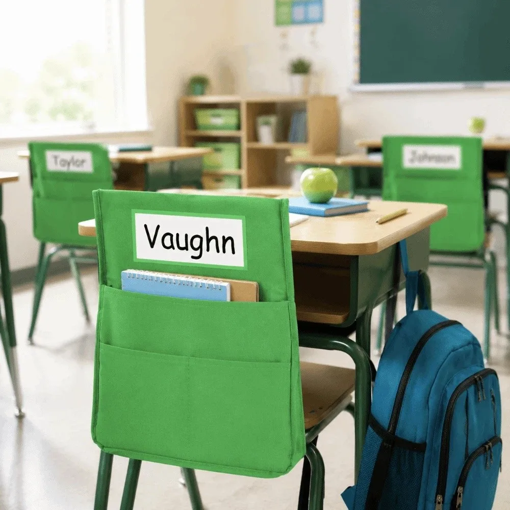 Oxford Chair Back Pocket With Name Tag Multi-Functional Hanging Storage Bag Bright Color Classroom Organizer Home Storage