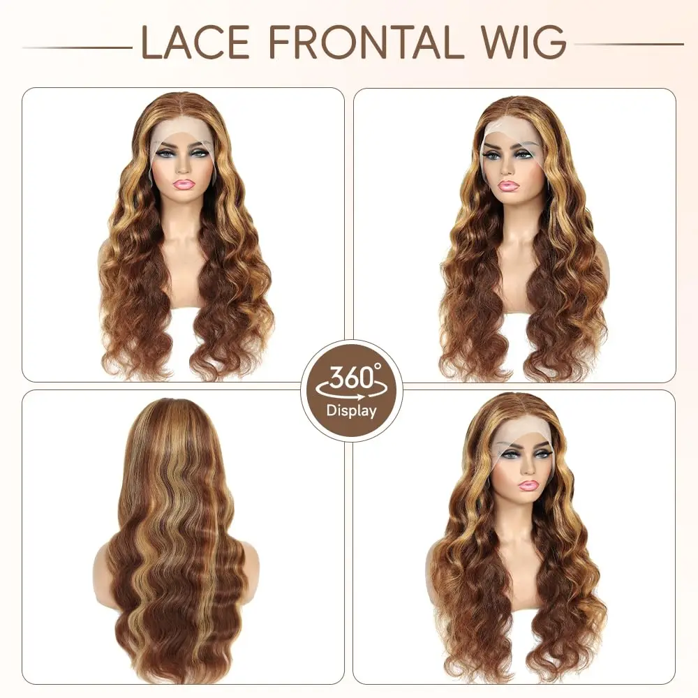 Wig Depan Renda 40 Inci Pirang Madu 4/27 Gelombang Tubuh Rambut Manusia Wig Frontal Renda HD 13X4 Wig Gelombang Tubuh Sorot Rambut Manusia