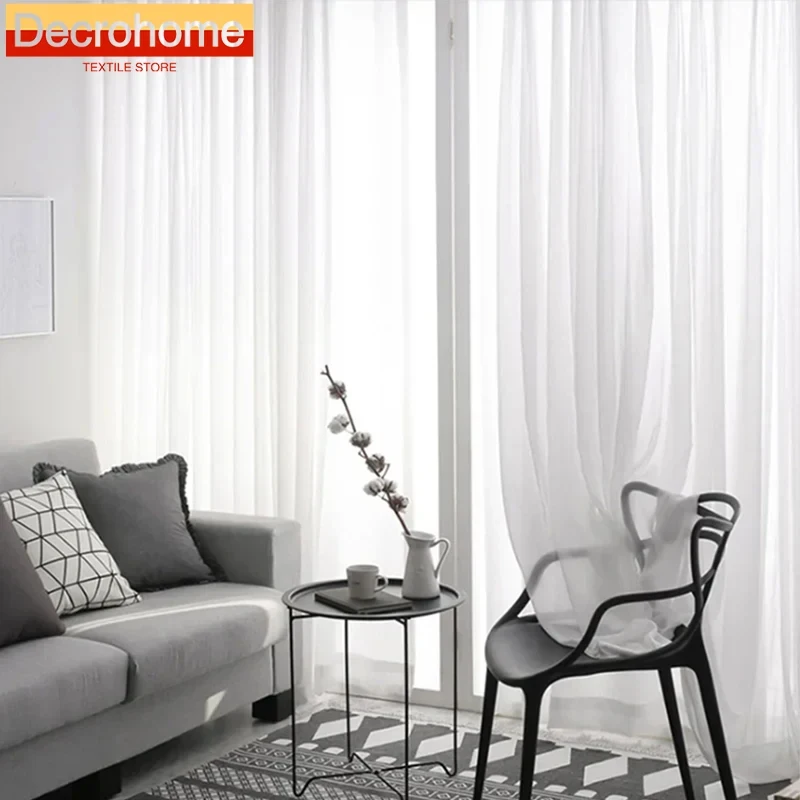 

1PC White Tulle Chiffon Sheer Window Luxury Curtains for Living Room Modern Organza Drapes Bedroom Decoration Transparent Voile