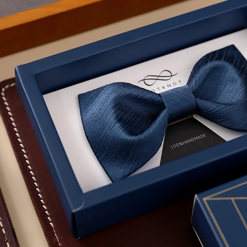 ハイエンド-notknot-ウェディングブルーシルク手作りメンズネクタイ蝶ネクタイ韓国スタイルピュアカラースーツノットファッションアクセサリー